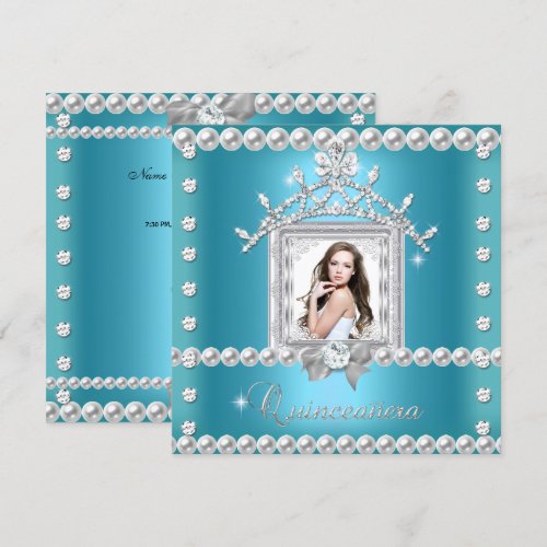Quinceanera 15th Birthday Party Teal Blue Custom Invitations