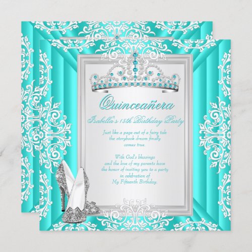 Quinceanera 15th Birthday Party Teal Blue Invitation
