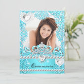 Quinceanera 15th Birthday Party Teal Blue Silver Invitation (Standing Front)