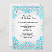 Quinceanera 15th Birthday Party Teal Blue Silver Invitation (Back)