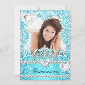 Quinceanera 15th Birthday Party Teal Blue Silver Invitation (Front)