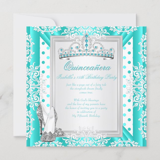 Quinceanera 15th Birthday Party Teal Blue Spots Invitation (Front)