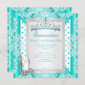 Quinceanera 15th Birthday Party Teal Blue Spots Invitation (Front/Back)