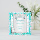 Quinceanera 15th Birthday Party Teal Blue Spots Invitation (Standing Front)