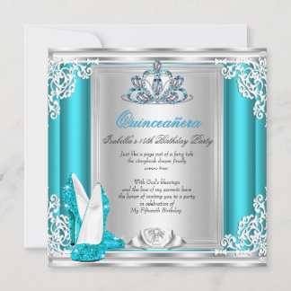 Quinceanera 15th Birthday Party Teal High Heels Invitation