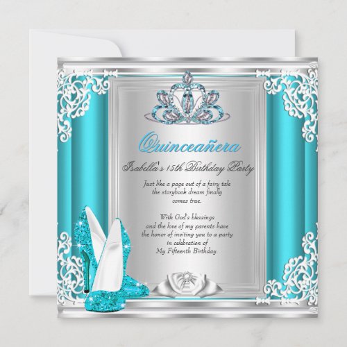 Quinceanera 15th Birthday Party Teal High Heels Invitation