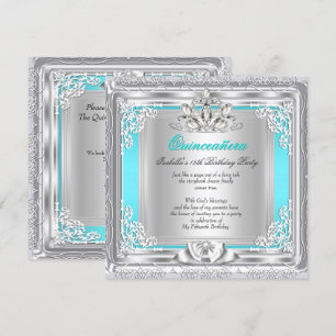Quinceanera 15th Birthday Party Teal Silver Invitation