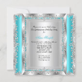 Quinceanera 15th Birthday Party Teal Silver Shoes Invitation (Back)