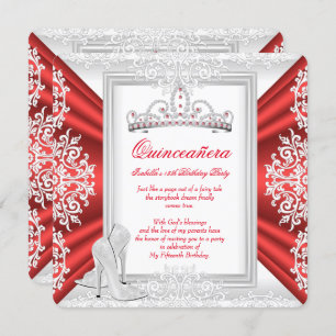 Quinceanera 15th Birthday Party White Red Invitation