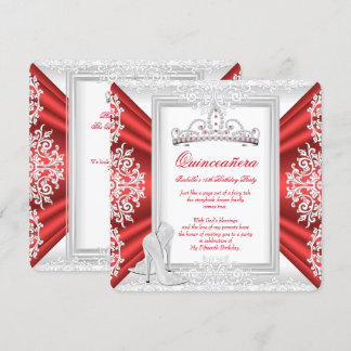 Quinceanera 15th Birthday Party White Red Invitation