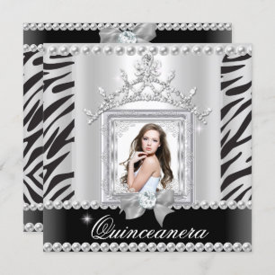 Quinceanera 15th Birthday Party Zebra Black White Invitation