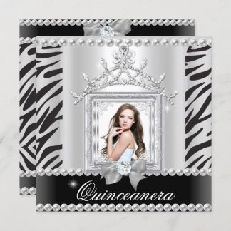 Quinceanera 15th Birthday Party Zebra Black White Invitation