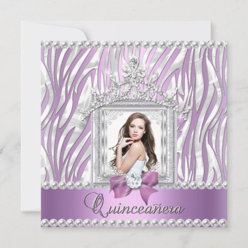 Quinceanera 15th Birthday Party Zebra Lilac Pearl Invitation