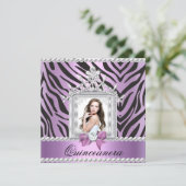 Quinceanera 15th Birthday Party Zebra Lilac Pearl Invitation (Standing Front)