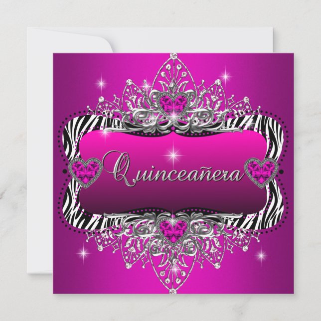 Quinceanera 15th Birthday Party Zebra Pink Black Invitation (Front)