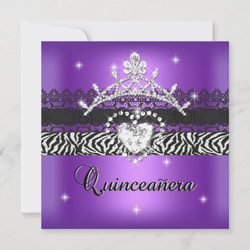 Quinceanera 15th Birthday Party Zebra Purple Black Invitation