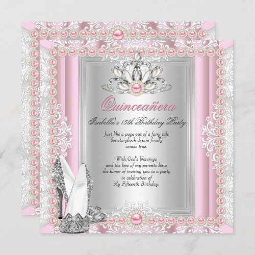 Quinceanera 15th Birthday Pearl Light Pink Heels Invitation