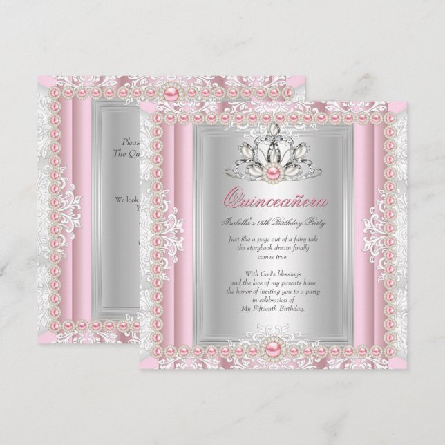 Quinceanera 15th Birthday Pearl Light Pink Invitation (Front/Back)