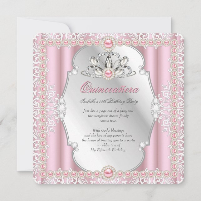 Quinceanera 15th Birthday Pearl Pink Silver 2 Invitation (Front)