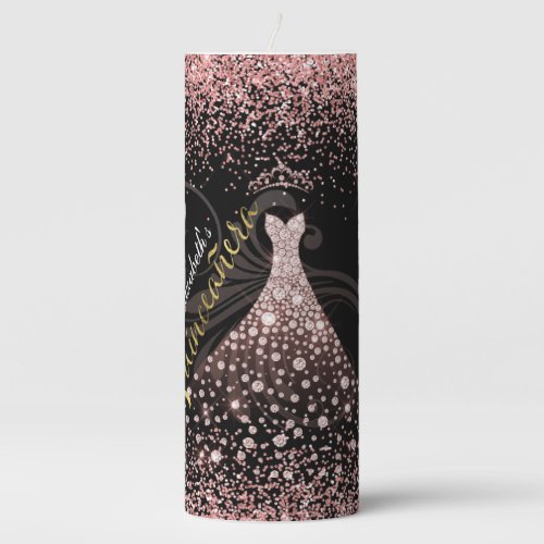 Quinceanera 15th Birthday Pink Dress Personalized  Pillar Candle