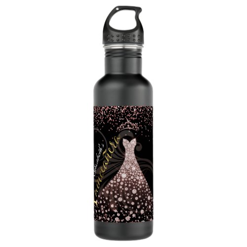 Quinceanera 15th Birthday Pink Dress Personalized  Stainless Steel Water Bottle