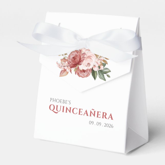 Quinceanera 15th Birthday Pink Floral Botanical Favor Boxes (Front Side)