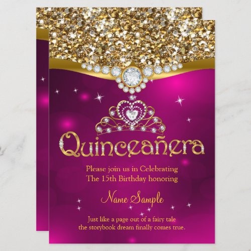 Quinceanera 15th Birthday Pink Glitter Gold  Invitation