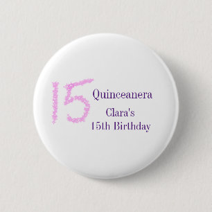 Quinceanera 15th birthday pink glitter template  button