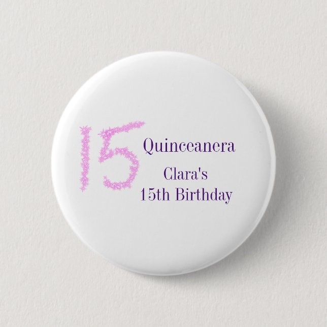 Quinceanera 15th birthday pink glitter template  button (Front)