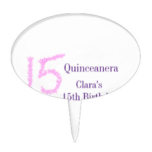 Quinceanera 15th birthday pink glitter template cake topper