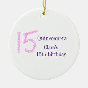 Quinceanera 15th birthday pink glitter template ceramic ornament