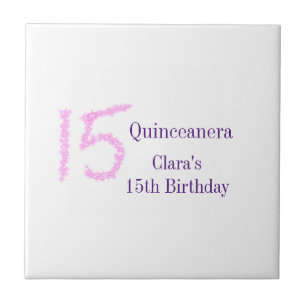 Quinceanera 15th birthday pink glitter template ceramic tile