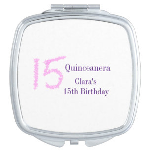 Quinceanera 15th birthday pink glitter template compact mirror