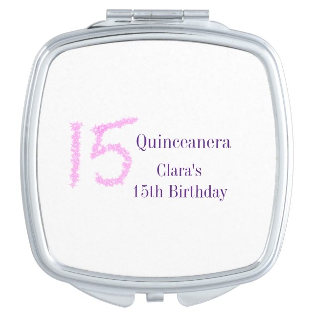 Quinceanera 15th birthday pink glitter template  compact mirror (Front)