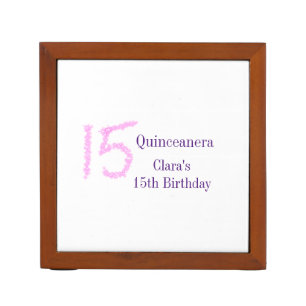 Quinceanera 15th birthday pink glitter template desk organizer