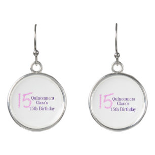 Quinceanera 15th birthday pink glitter template earrings