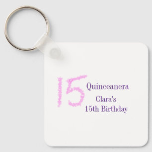 Quinceanera 15th birthday pink glitter template keychain