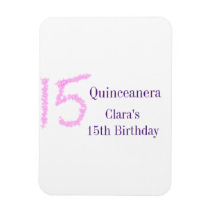 Quinceanera 15th birthday pink glitter template magnet