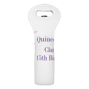 Quinceanera 15th birthday pink glitter template wine bag