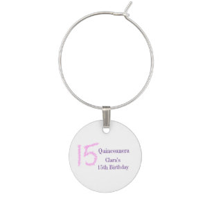 Quinceanera 15th birthday pink glitter template  wine charm