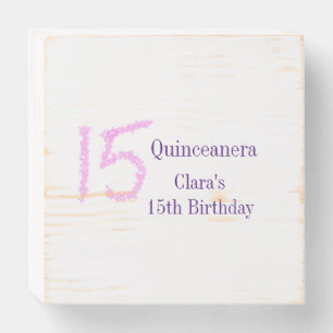 Quinceanera 15th birthday pink glitter template wooden box sign