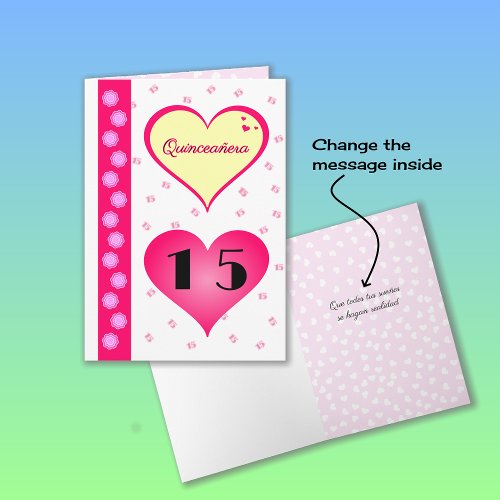Quinceanera 15th birthday pink hearts card