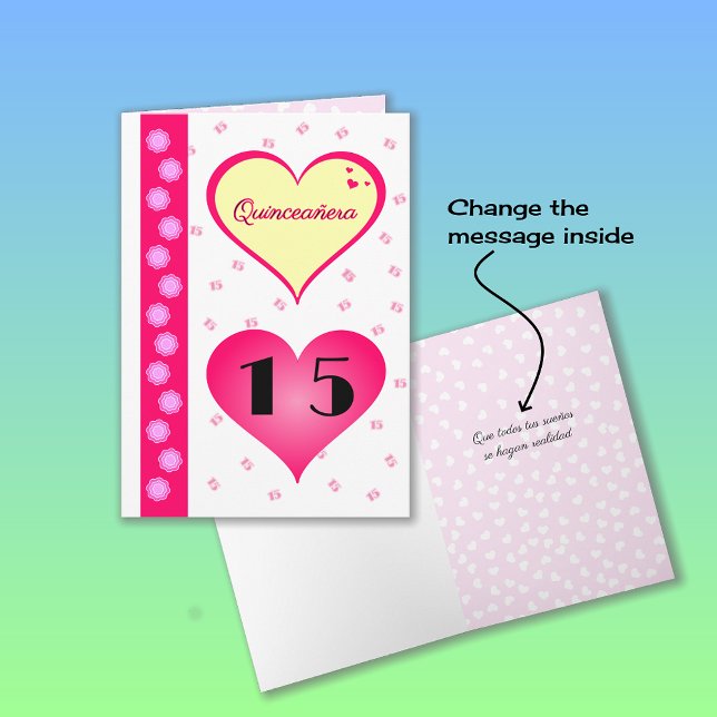 Quinceanera 15th birthday pink hearts card (Creator Uploaded)