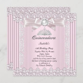 Quinceanera 15th Birthday Pink Pearl Lace Tiara Invitation (Front/Back)