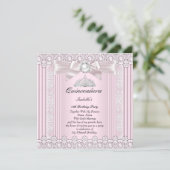 Quinceanera 15th Birthday Pink Pearl Lace Tiara Invitation (Standing Front)