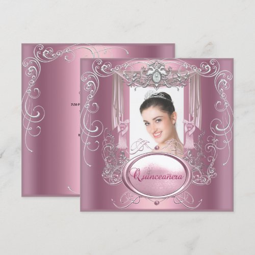 Quinceanera 15th Birthday Pink Silver Star Custom Invitations
