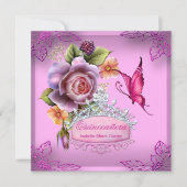 Quinceañera 15th Birthday PINK Tiara Butterfly Invitation (Front)
