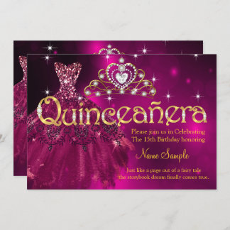 Quinceanera 15th Birthday Plum Pink Dress Tiara Invitation