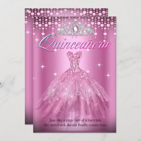 Quinceanera 15th Birthday Pretty Pink Dress Tiara Invitation | Zazzle.com