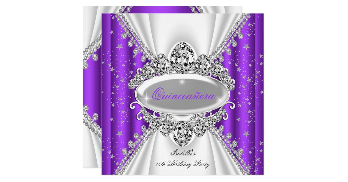 Quinceanera 15th Birthday Princess Purple Tiara Invitation